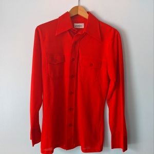 Vintage 1970's Saint Louis Red Blouse Size Large Front Pockets